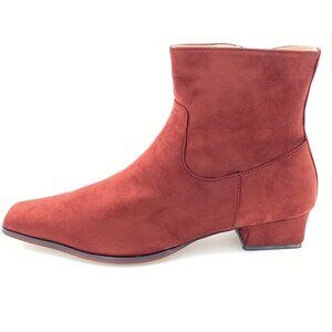 Brown Suede Square Toe Ankle Boots Pull On Chunky Heel Formal Office Winter Shoe